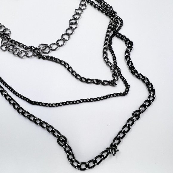 Black & Gunmetal Tone Multi Layered 22” Chain Necklace - Picture 5 of 7
